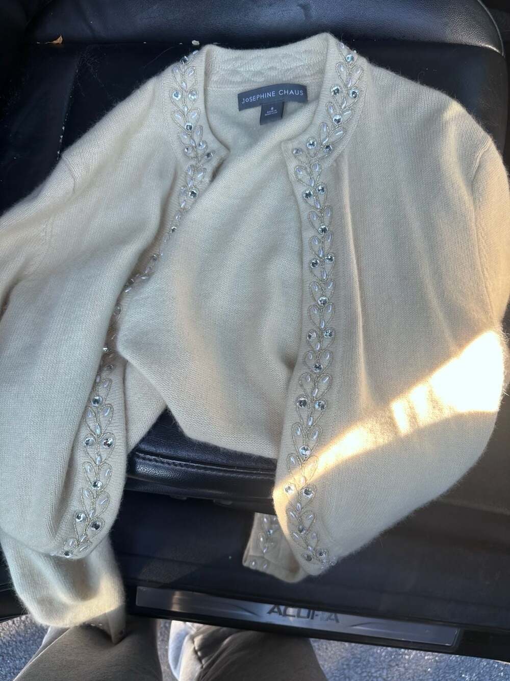 Josephine Chaus Cardigan Size S Beaded Open Front Beige Angora Blend